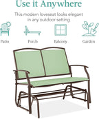 Best Choice Products 2-Person Outdoor Patio Swing Glider Steel Bench Loveseat Rocker for Deck, Porch w/Textilene Fabric, Steel Frame - Sage Green/Brown