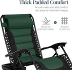 Best Choice Products Oversized Padded Zero Gravity Chair, Folding Outdoor Patio Recliner, XL Anti Gravity Lounger for Backyard w/Headrest, Cup Holder, Side Tray, Polyester Mesh - Forest Green
