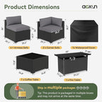 Aoxun 8 Piece Patio Furniture Set with 44” Fire Pit Table, Wicker Rattan Patio Sectional Sofa, Outdoor Furniture Set with Thickened Cushion, Grey