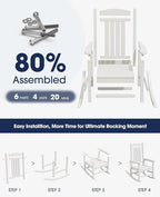 KINGYES HDPE Patio Rocking Chair Set of 4, Outdoor Rocking Chairs Porch Rocker for Adults, White