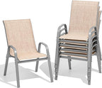 Patio Chairs Set of 6, Easily Set Up Stackable Outdoor Dining Chairs with High Back and Wide Seat, All Weather Breathable Outdoor Chairs Set of 6 with Metal Frame for Backyard Deck Pool, Beige