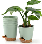 Plant Pots 6 PCS 5 inch Self Watering Planters High Drainage Flowers Pot for Indoor Outdoor Plants with Reservoir Tray and Watering Lip Gardening Planter Garden Flower Pots, Green
