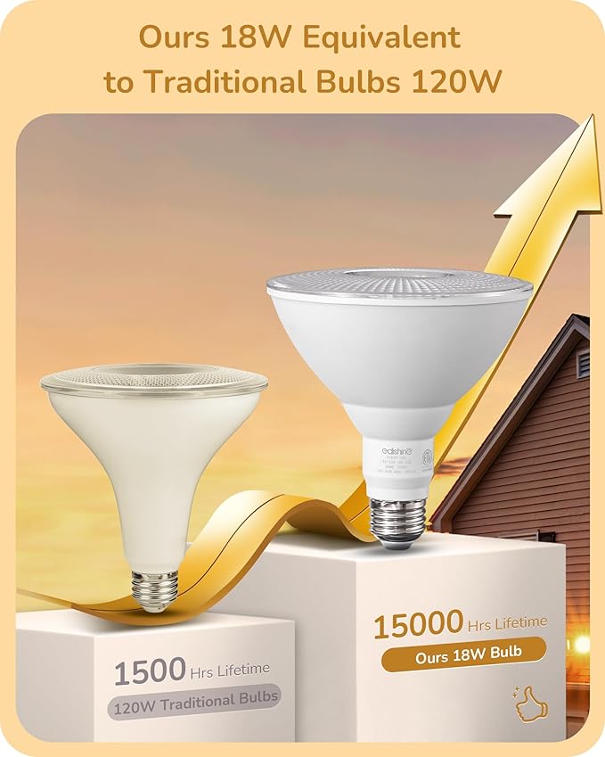 EDISHINE PAR38 LED Outdoor Flood Light Bulbs 2 Pack, 120W Equivalent Dimmable Waterproof LED Flood Light Bulb 3000K Warm Light 18W 1800LM E26 Base for Yard Porch Driveway Garage Christmas, ETL Listed