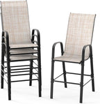 VINGLI Set of 4 Stackable Outdoor Bar Stools – Sling Chairs with High Back & Armrests, for Lawn, Garden, Bar, Yellow
