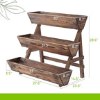 3-Tiers Wooden Raised Garden BedPlanter Box Gardening Outdoor Planter Box Patio Kit Tiered Planter Box Vertical Garden Planter Wood Plant Stand for Patio, Balcony, Freestanding (Carbonized L)