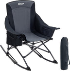 Portal Camping Rocking Chair Outdoors Folding Portable Rocker with Cup Holder Side Pocket Carry Bag, Support 350LBS, Black
