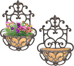 Hanging Planters, 2 Pack Cast Iron Half Round Wall Baskets, Rustic Brown