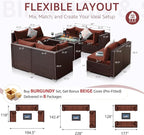 NICESOUL Modern 9 Pcs Patio Sectional Sofa Set with Fire Pit Natural Gas/Propane, Extra Large Outdoor Furniture Sets, 29.3'' High Back Deep Seats Conversations 8 Seater, Brown Rattan and Red Cushion