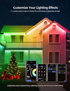APPECK Permanent Outdoor Lights 50ft with 36 RGBW LEDs, DIY Scene Modes, LED Eaves Lights Waterproof with App Control, for Daily Holiday House Decorations, Voice/Remote Control, Black