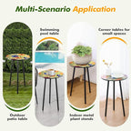 Party Zealot 2 Packs Metal Floral Round Side Table 13.2" Small Outdoor Patio Round Accent Coffee Tables Indoor Corner Stand for Small Spaces Weather-Resistant for Balcony Plant Stand