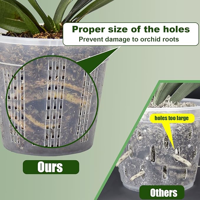 Orchid Pot with Saucers, 2 Each of 4.3",5.5",6.1" Orchid Pots with Holes, 6Pcs Clear Plastic Planter for Indoor Outdoor Plants (2 Each of 4.3,5.5",6.1" with Saucers)