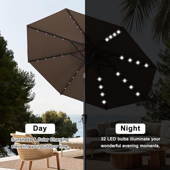ABCCANOPY Durable Solar Led Patio Umbrellas with 32LED Lights 11FT (Brown)