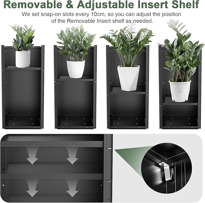Tall Metal Planter Box for Outdoor Plants 15" L x 15" W x 30" H, Heavy Duty Steel Planter Box with Removable Insert Shelf, Rectangular Planters for Porch, Garden, Yard, Hotel (Black)