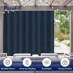 PureFit Outdoor Curtains for Patio Waterproof Weatherproof, UV Resistant Outside Curtains for Gazebo, Front Porch, Pergola, Sun Blocking Privacy Curtain, 120W x 95L inch, 1 Panel, Navy Blue