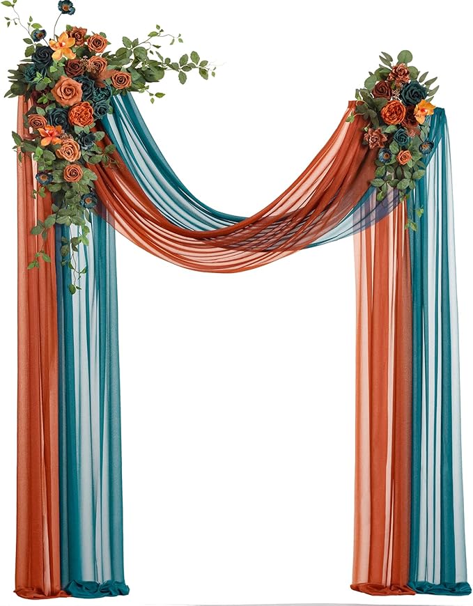 Artificial Flowers Wedding Arch Kit, Teal and Burnt Orange, 4 Piece Set