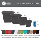 The HC Companies 10 Inch Eclipse Square Planter Pots with Drainage Holes & Attached Saucer, Lightweight UV-Resistant Plastic Indoor Outdoor Planters, 2-Pack Flower Pots, Garden Home Decor, Cappuccino