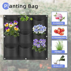 9 Pockets Hanging Planter Bags, Hanging Vertical Wall Mounted Plant Planting Grow Bags, Herb Garden Planter Outdoor Indoor Growing Bag, Gardening Vertical Greening Flower Container(0.5m×0.5m, Black)