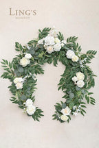 Artificial Floral Garland, 6 Ft Ivory Eucalyptus and Rose Decor