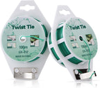 2 Reels 328 Feet (100m) Twist Tie, Green Coated Garden Plant Ties with Cutter for Gardening and Office Organization, Home