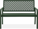 Best Choice Products Outdoor Bench 2-Person Metal Steel Benches Furniture for Garden, Patio, Porch, Entryway w/Geometric Backrest, 790lb Capacity - Dark Green