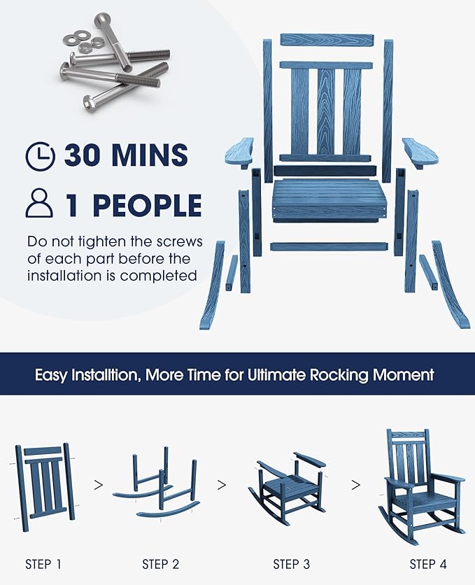 Oversized Outdoor Rocking Chair Set of 6 – Blue