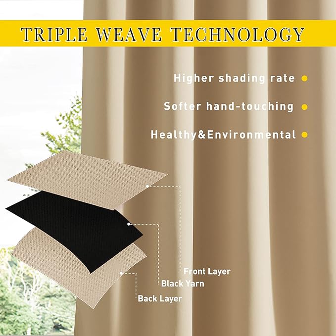 NICETOWN 2 Panels Outdoor Curtains for Patio Waterproof & Windproof, Thermal Insulated Top & Bottom Grommet & Back Tab Light Block Outdoor Drapes with Bouns Rope for Fixed, Biscotti Beige, W66 x L84