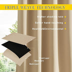 NICETOWN 2 Panels Outdoor Curtains for Patio Waterproof, Top & Bottom Fixed Waterproof Outdoor Drapes with Free Rope, Privacy Sun Blocking Shades for Gazebo, Pergolas, Biscotti Beige, W52 x L84