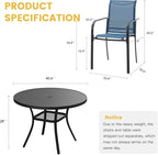 VICLLAX 5 Pieces Patio Dining Set for 4, Outdoor Furniture Set Includes 40.7" Round Patio Table and 4 Patio Stackable Chairs, Black Tabletop and Blue Fabric