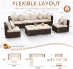 NICESOUL 8 Seat 29.3'' High Back Outdoor Furniture Set, Extra Large Rattan Patio Conversation Sets, Deep Seating Modular Sectional with Ottoman, Oversized Conversations for Backyard, Brown and Beige