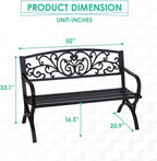 FDW Outdoor 50 Inches Garden Bench, Slatted Seat Armrests Floral Design Backres and Arch Legs, Perfect for Park, Yard, Porch, Lawn, Balcony, Backyard, Black