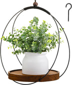 1 Pack Hanging Planters for Indoor Black Plant Hanger with Round Wood Base Large Indoor Hanging Plant Shelf Boho Holder Gift for Mom,housewarming (Round)