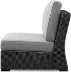 Signature Design by Ashley Beachcroft Curved Modern 5-Piece Outdoor Sectional with Cushion and 6 Throw Pillows, Light Gray