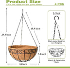 4 Pack 10 Inch Hanging Baskets for Plants Outdoor Metal Hanging Planter Hanging Flower Baskets with Coco Fiber Liners Chain Round Wire Plant Holder Hangings Flower Pots(Plaid)