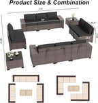 ALAULM 12 Pieces Patio Furniture Set Outdoor Sectional Sofa Brown PE Rattan Patio Conversation Set w/10 Seat Cushions and 2 Coffee Tables-Elegant Black