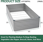 Vengarus 8x4x2FT Galvanized Raised Garden Bed Kit, Large Rectangle Elevated Planter for Vegetables, Flowers, Herbs and Succulents - 479 Gallon Capacity,Silver