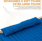 Lazy Daze 12 FT Double Quilted Fabric Hammock with Spreader Bars and Detachable Pillow, 2 Person Hammock for Outdoor Patio Backyard Poolside, 450 LBS Weight Capacity, Dark Blue/Natural