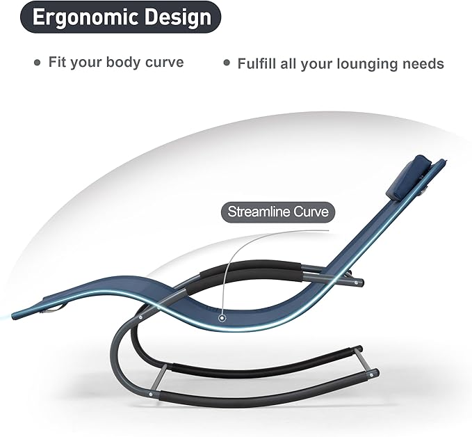 Outdoor Lounge Chair with Pillow, Chaise Lounge Chair for Patio, Lawn, Pool, Navy Blue