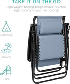 Best Choice Products Folding Zero Gravity Outdoor Recliner Patio Lounge Chair w/Adjustable Canopy Shade, Headrest, Side Accessory Tray, Textilene Mesh - Dusty Blue