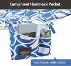 Outdoor Double Hammock with Hardwood Spreader Bars, Large Rope Hammock with Polyester Pad and Pillow, 475 LBS Capacity for 2 Person Patio Backyard Poolside - Blue Printing