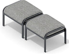 HOMREST Metal Outdoor Ottoman, 2-Piece Aluminum Footstool w/Removable Cushion, Multipurpose Footrest Stool Additional Seating, Set of 2 Outdoor Ottomans for Patio Deck (Grey)