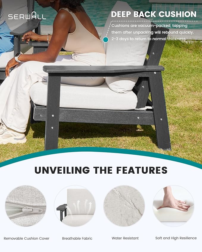 Outdoor Sofa Set of 2, Wood-Like HDPE Patio Chairs with Khaki Cushions