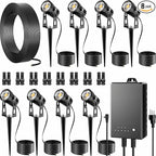 All-in-One Outdoor Low Voltage Landscape Lighting Kit, LED Landscape Spot Lights with 60W Transformer and 65FT Wire, Waterproof Outside Spotlights for Yard, Garden, Tree, Pathway, House, 3000K, 8 Pack