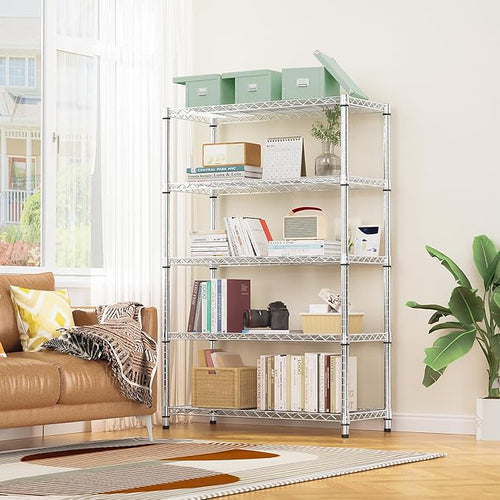 1750 LBS Storage Shelves 5-Tier Utility Shelving Unit Steel Organizer Wire Rack for Home,Kitchen,Office,Garage, Capacity 17.7" D x 47.2" W x 72.3" H | Organizer Wire Rack, for Home, Kitchen, Office, Garage, 1750 LBS Capacity
