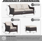 Joyside Wicker Patio Furniture Sets, 6 Pieces Upgraded Large Size Outdoor Furniture with Swivel Rocking Patio Chairs, Two 3-Seat Sofa, Outdoor Ottoman, Thick Cushions, Wide Armrest, Beige