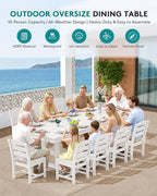 SERWALL 9 Piece Outdoor Dining Set, 84" HDPE Outdoor Table and Chairs for 8，All Weather Patio Furniture Set with Umbrella Hole for Backyard, Garden, White