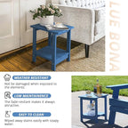 LUE BONA Adirondack Outdoor Side Table, 2-Tier Navy Blue HDPS Patio End Table Weather Resistant, Morden Side Table for Patio, Pool, Porch