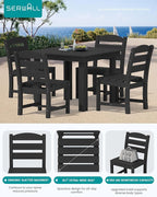 SERWALL Outdoor Dining Set for 4, HDPE Square Table and Chairs Set All Weather Patio Dining Set with 4 Armless Chairs for Patio, Black
