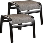 Outdoor Patio Ottoman Seat Textilene Portable Metal Footstool Portable Footrest Patio Chairs 2 Set New Brown