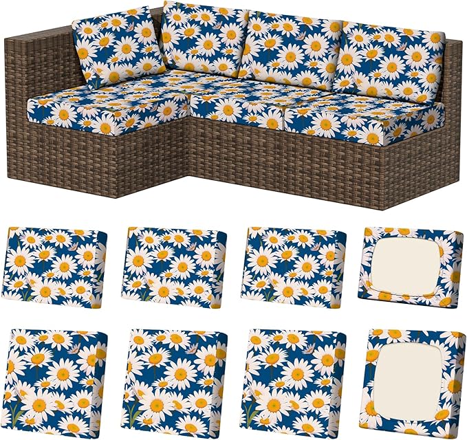 Cushion Covers 8 Pack Stretch Fit Daisy Flower Patio Slipcovers
