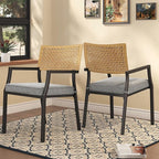 Grand Patio Outdoor Dining Chair Set of 2, 2-Piece Stackable Wicker Chairs with Cushions and Armrest for Restaurant, Garden, Porch, Lawn and Poolside